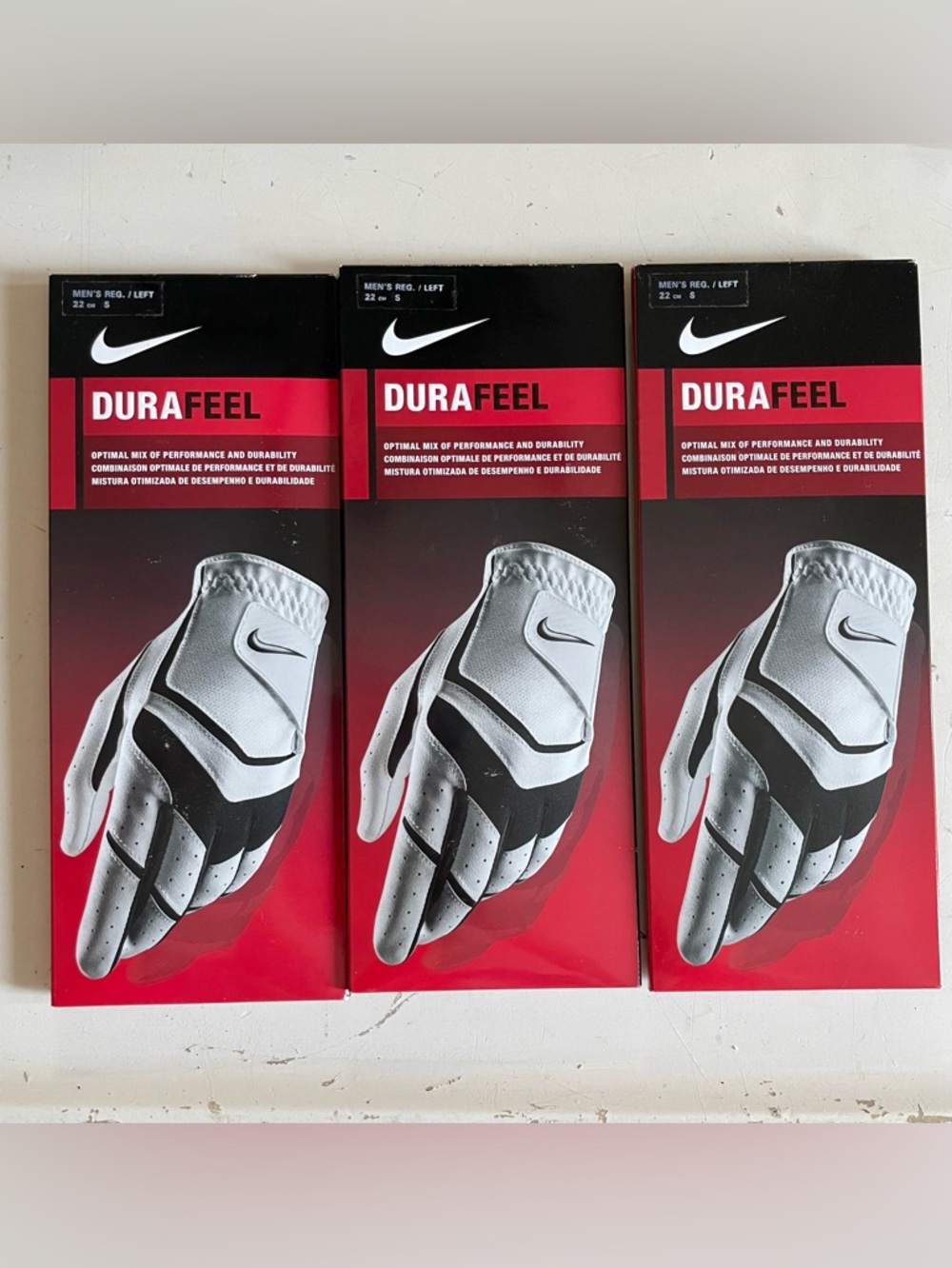 3 Nike Men’s DuraFeel Regular Left Size Small 22 cm. Golf Gloves New In Box